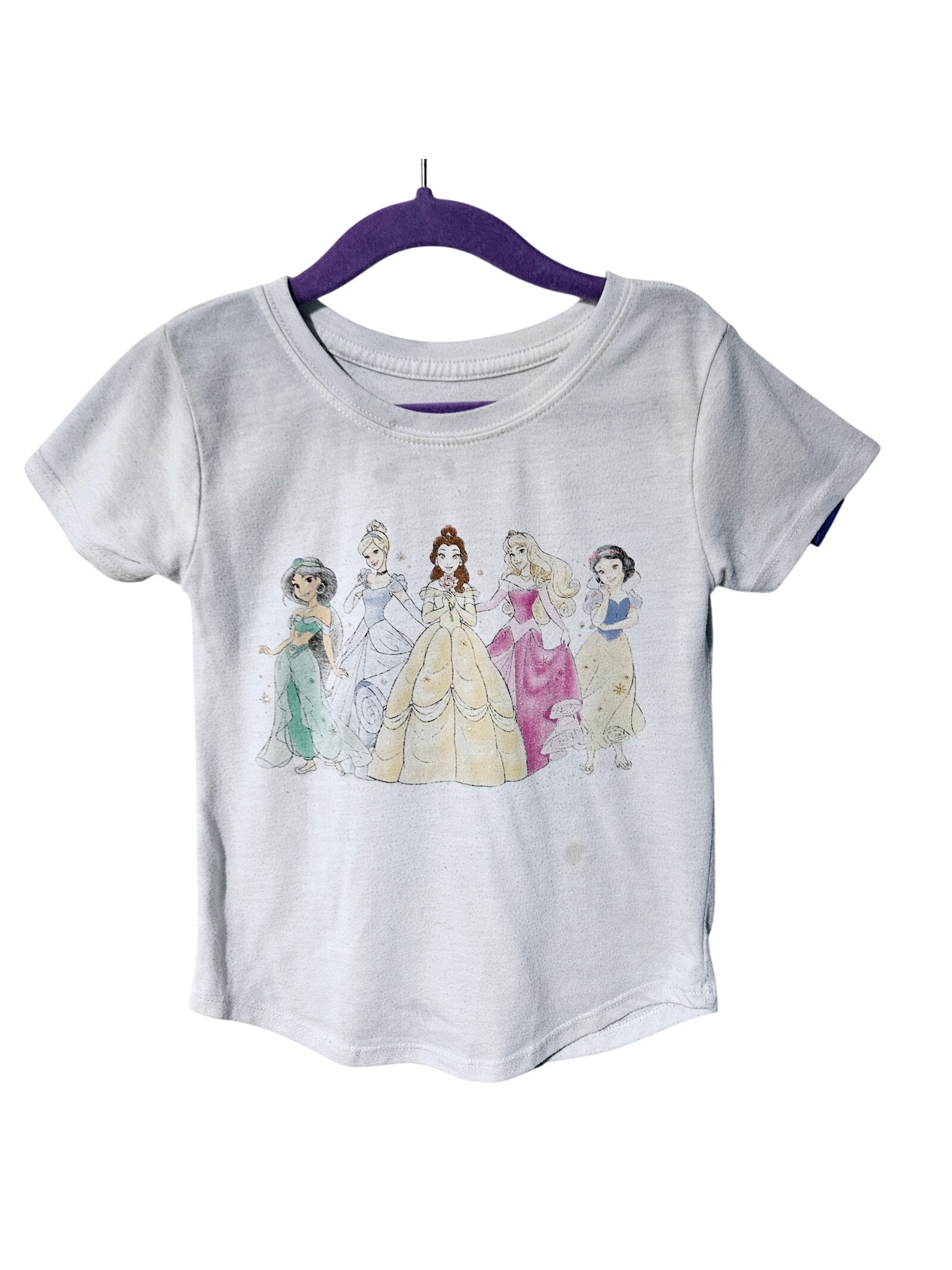 Disney Girls 5t Short Sleeve Classic Princesses Tee Shirt Light Gray Retro Og